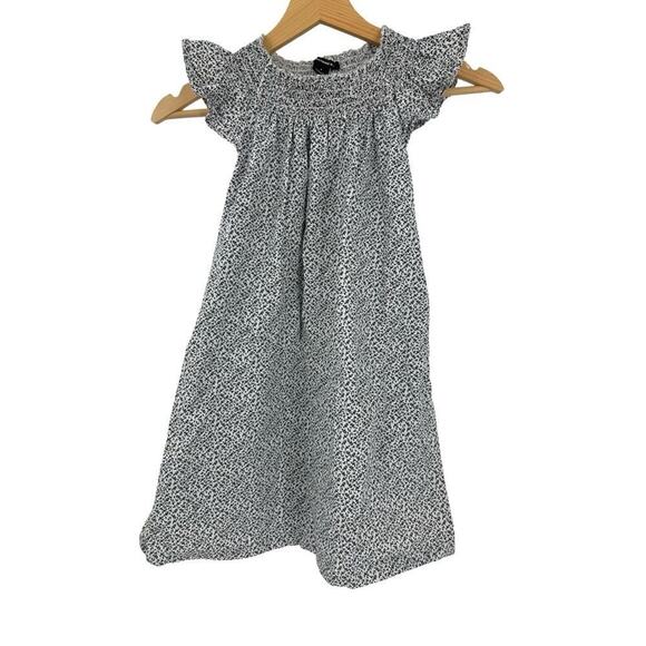 Something Navy Leaf-print Ruffle Sleeve Smocked A-line Dress Sz 4 Cotton - Picture 1 of 4